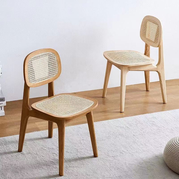 Modern Minimalist Rectangular Rubberwood PVC Rattan Weaving Dining Chair Backrest Armless For Dining Room
