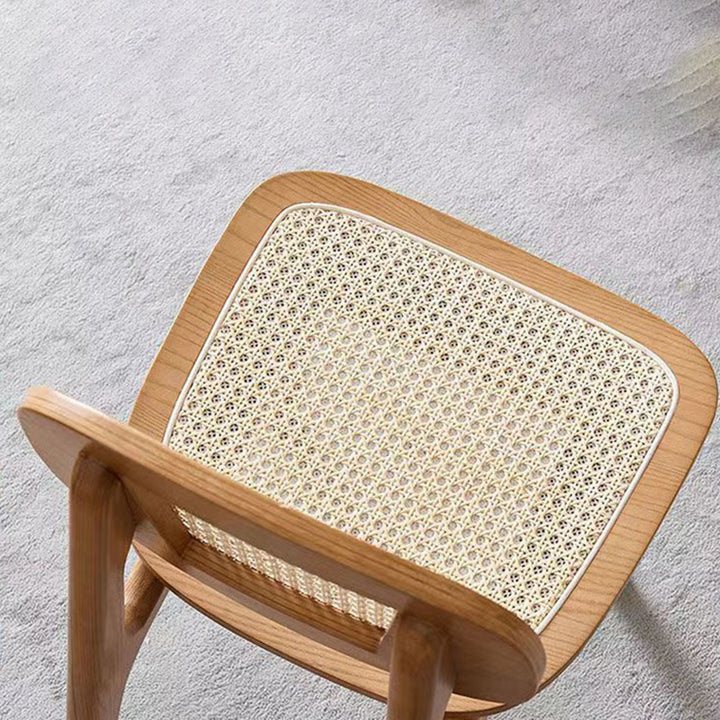 Silla de comedor rectangular minimalista moderna de caucho y ratán trenzado, sin reposabrazos, para comedor 