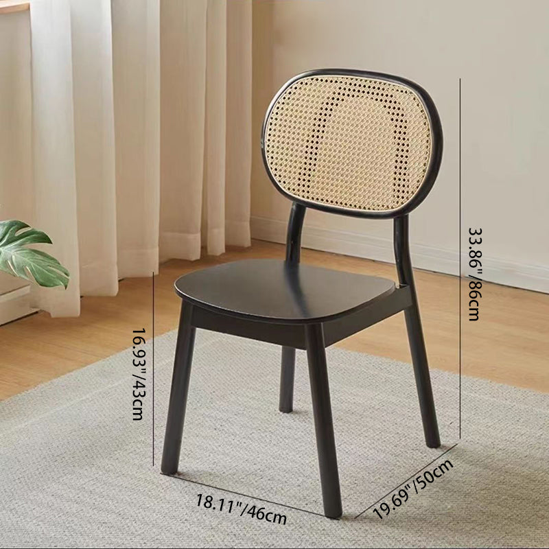 Zeitgenössischer nordischer rechteckiger Esszimmerstuhl mit Rückenlehne, aus massivem Gummibaumholz, Sperrholz und Rattan-Gewebe, ohne Armlehnen, für das Esszimmer 