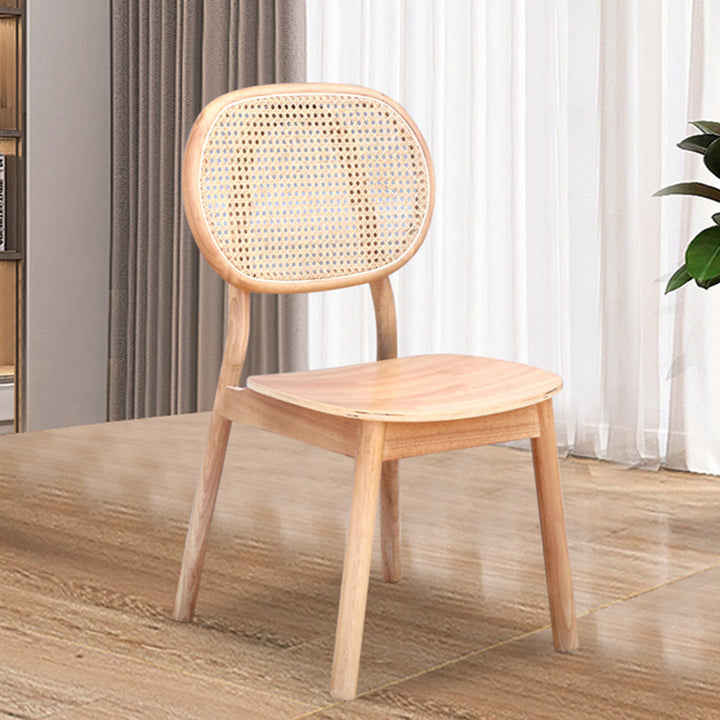 Zeitgenössischer nordischer rechteckiger Esszimmerstuhl mit Rückenlehne, aus massivem Gummibaumholz, Sperrholz und Rattan-Gewebe, ohne Armlehnen, für das Esszimmer 