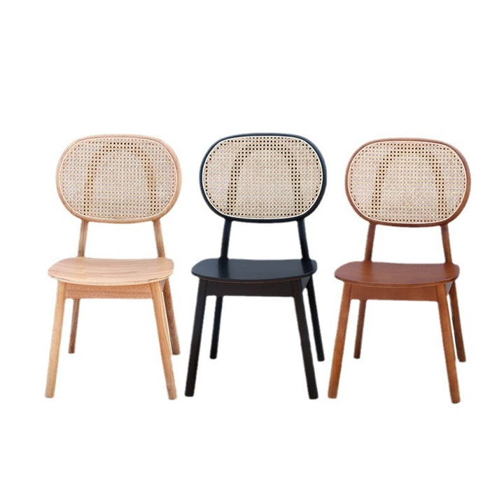 Zeitgenössischer nordischer rechteckiger Esszimmerstuhl mit Rückenlehne, aus massivem Gummibaumholz, Sperrholz und Rattan-Gewebe, ohne Armlehnen, für das Esszimmer 
