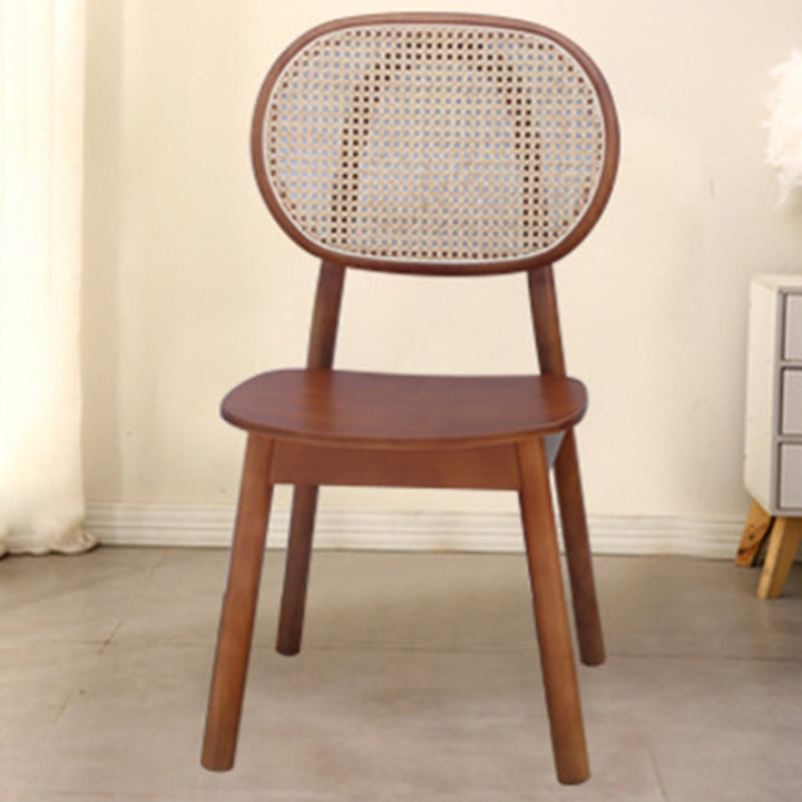 Zeitgenössischer nordischer rechteckiger Esszimmerstuhl mit Rückenlehne, aus massivem Gummibaumholz, Sperrholz und Rattan-Gewebe, ohne Armlehnen, für das Esszimmer 