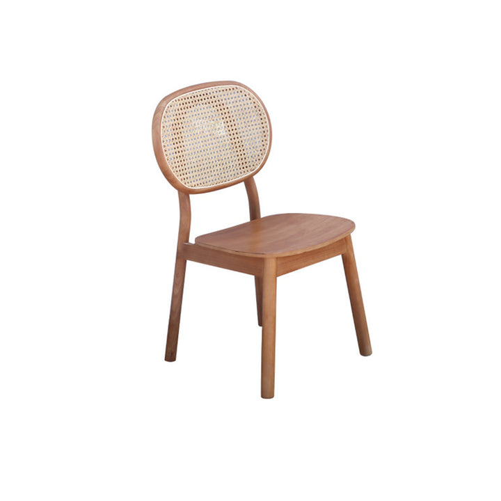 Zeitgenössischer nordischer rechteckiger Esszimmerstuhl mit Rückenlehne, aus massivem Gummibaumholz, Sperrholz und Rattan-Gewebe, ohne Armlehnen, für das Esszimmer 