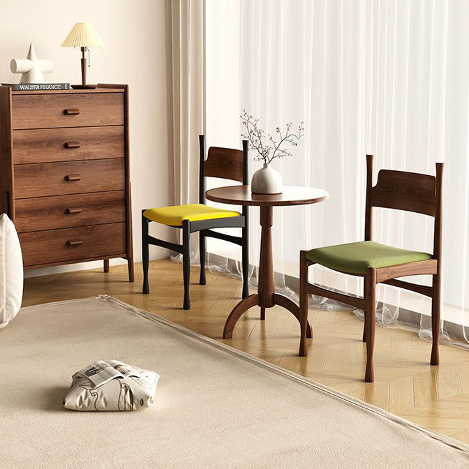 Traditional Vintage Square Rubberwood Velvet Sponge Dining Chair Backrest Armless For Living Room