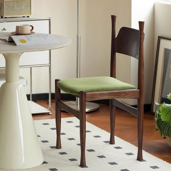 Traditional Vintage Square Rubberwood Velvet Sponge Dining Chair Backrest Armless For Living Room