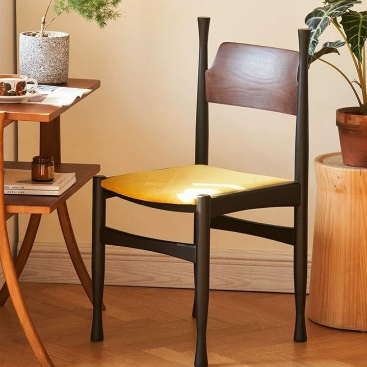 Traditional Vintage Square Rubberwood Velvet Sponge Dining Chair Backrest Armless For Living Room