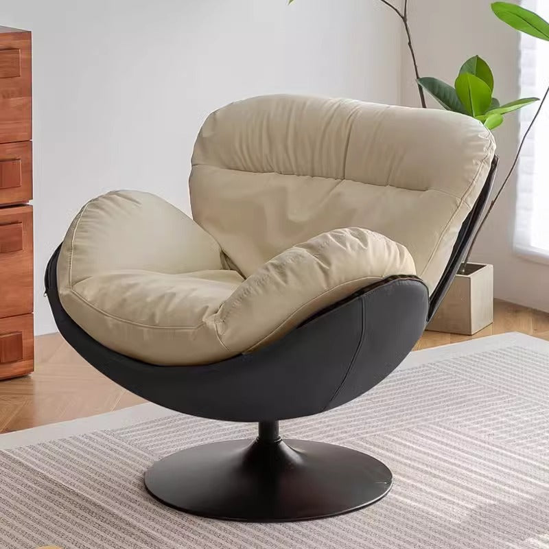 Canapé paresseux contemporain nordique à dossier en arc circulaire, en acier au carbone, griffoir pour chat, cuir, tissus techno, plastique, velours nacré, coton, sans accoudoirs, pivotant, pour salon 