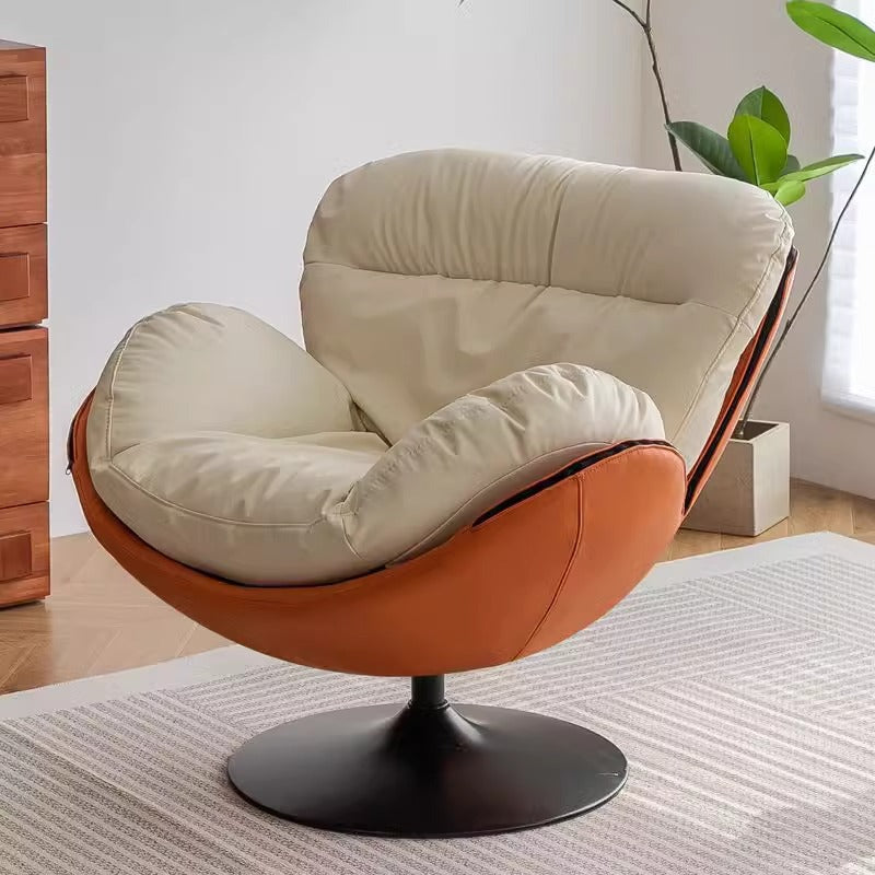 Canapé paresseux contemporain nordique à dossier en arc circulaire, en acier au carbone, griffoir pour chat, cuir, tissus techno, plastique, velours nacré, coton, sans accoudoirs, pivotant, pour salon 