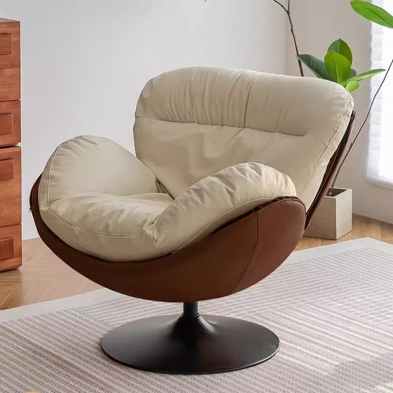 Canapé paresseux contemporain nordique à dossier en arc circulaire, en acier au carbone, griffoir pour chat, cuir, tissus techno, plastique, velours nacré, coton, sans accoudoirs, pivotant, pour salon 