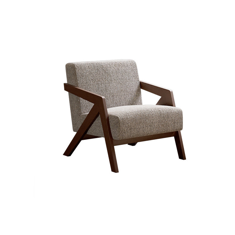 Traditional Vintage Rectangular Rubberwood Lambswool Jacquard Sponge Cotton and Linen Single Person Accent Chair Backrest Armrest For Living Room