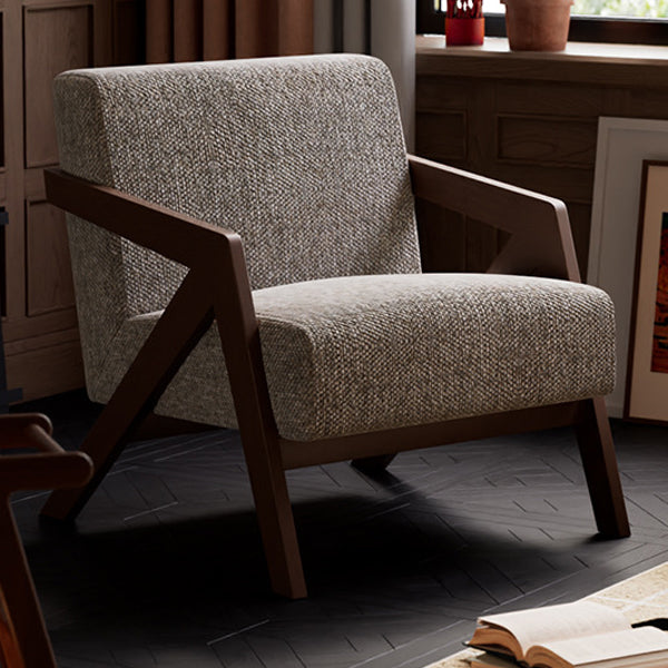 Traditional Vintage Rectangular Rubberwood Lambswool Jacquard Sponge Cotton and Linen Single Person Accent Chair Backrest Armrest For Living Room