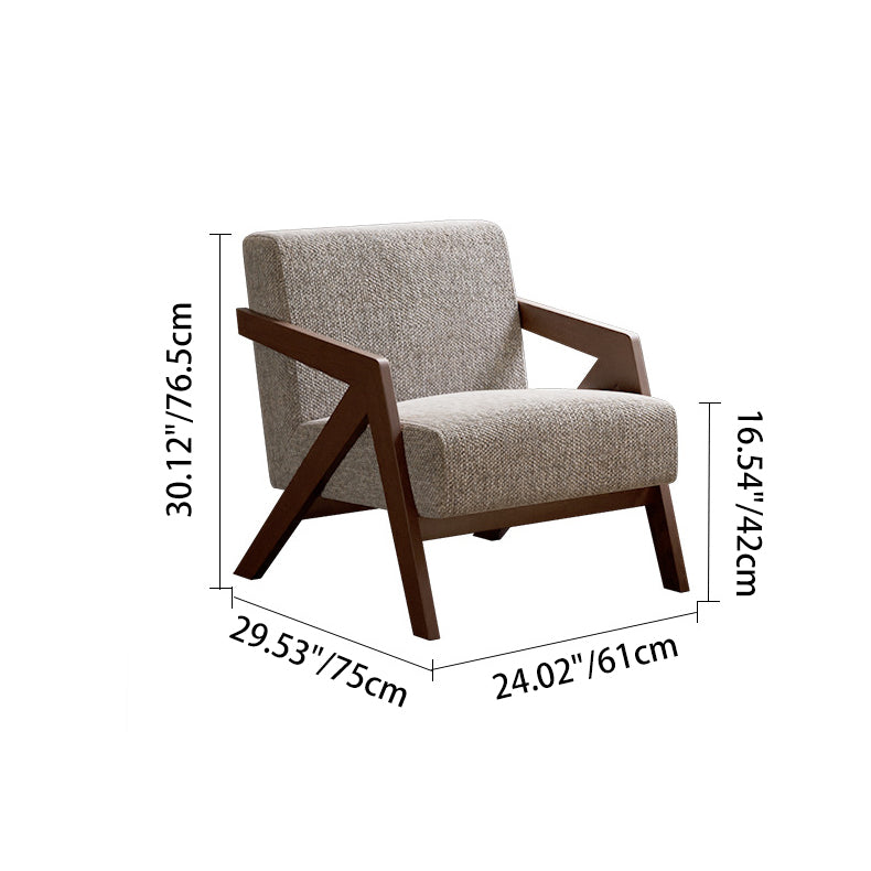 Traditional Vintage Rectangular Rubberwood Lambswool Jacquard Sponge Cotton and Linen Single Person Accent Chair Backrest Armrest For Living Room