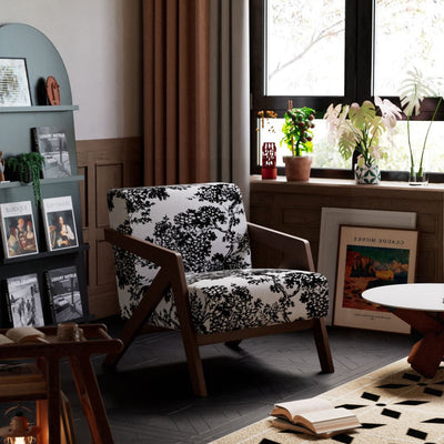 Traditional Vintage Rectangular Rubberwood Lambswool Jacquard Sponge Cotton and Linen Single Person Accent Chair Backrest Armrest For Living Room