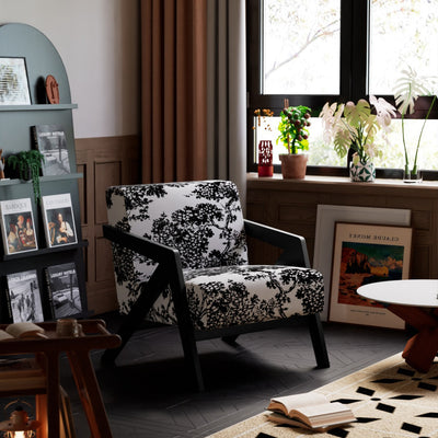 Traditional Vintage Rectangular Rubberwood Lambswool Jacquard Sponge Cotton and Linen Single Person Accent Chair Backrest Armrest For Living Room