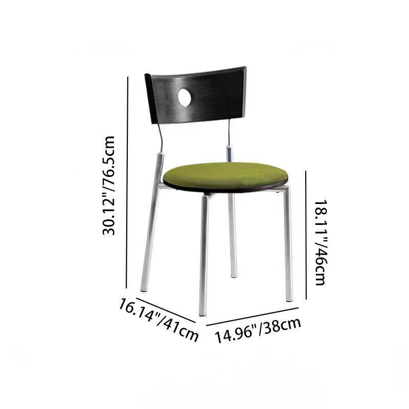 Modern Minimalist Round Stainless Steel Wood Velvet Sponge Dining Chair Backrest Armless For Living Room