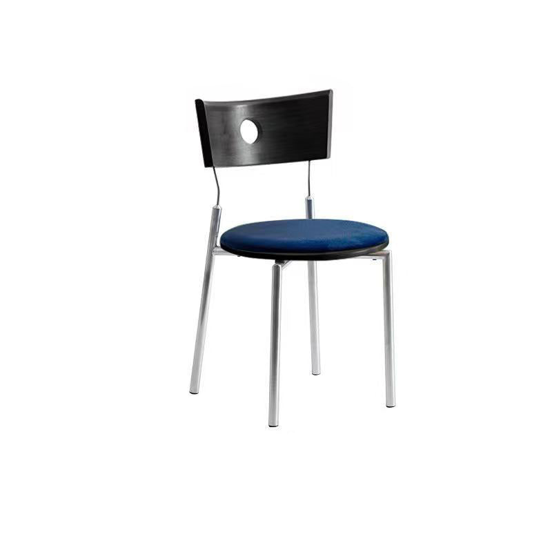 Modern Minimalist Round Stainless Steel Wood Velvet Sponge Dining Chair Backrest Armless For Living Room