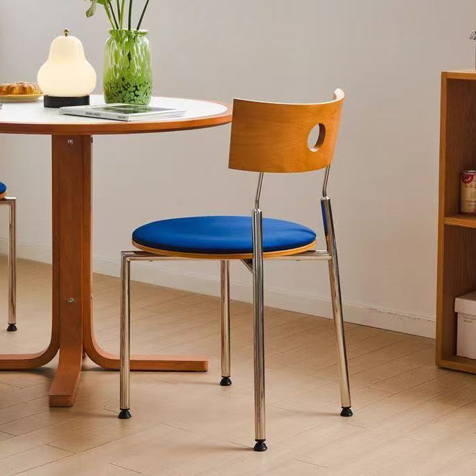 Modern Minimalist Round Stainless Steel Wood Velvet Sponge Dining Chair Backrest Armless For Living Room