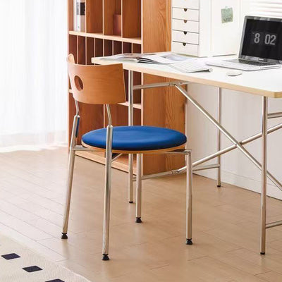 Modern Minimalist Round Stainless Steel Wood Velvet Sponge Dining Chair Backrest Armless For Living Room