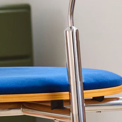 Modern Minimalist Round Stainless Steel Wood Velvet Sponge Dining Chair Backrest Armless For Living Room