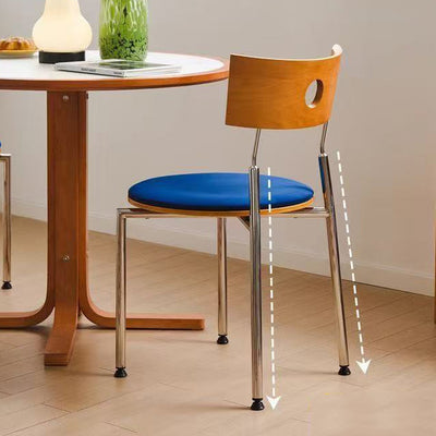 Modern Minimalist Round Stainless Steel Wood Velvet Sponge Dining Chair Backrest Armless For Living Room