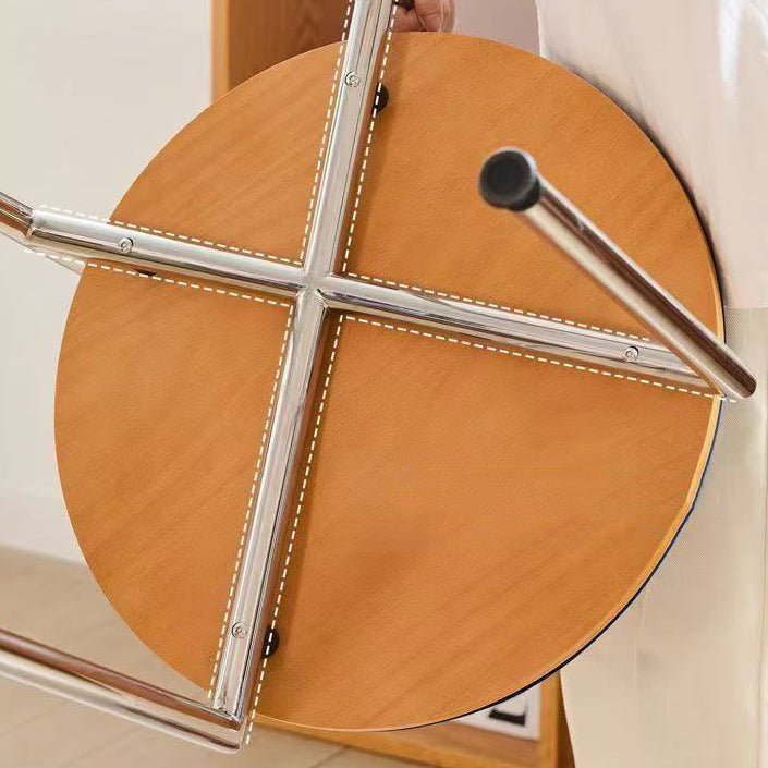 Modern Minimalist Round Stainless Steel Wood Velvet Sponge Dining Chair Backrest Armless For Living Room