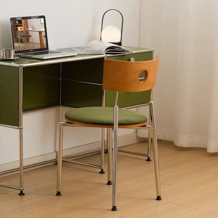 Modern Minimalist Round Stainless Steel Wood Velvet Sponge Dining Chair Backrest Armless For Living Room
