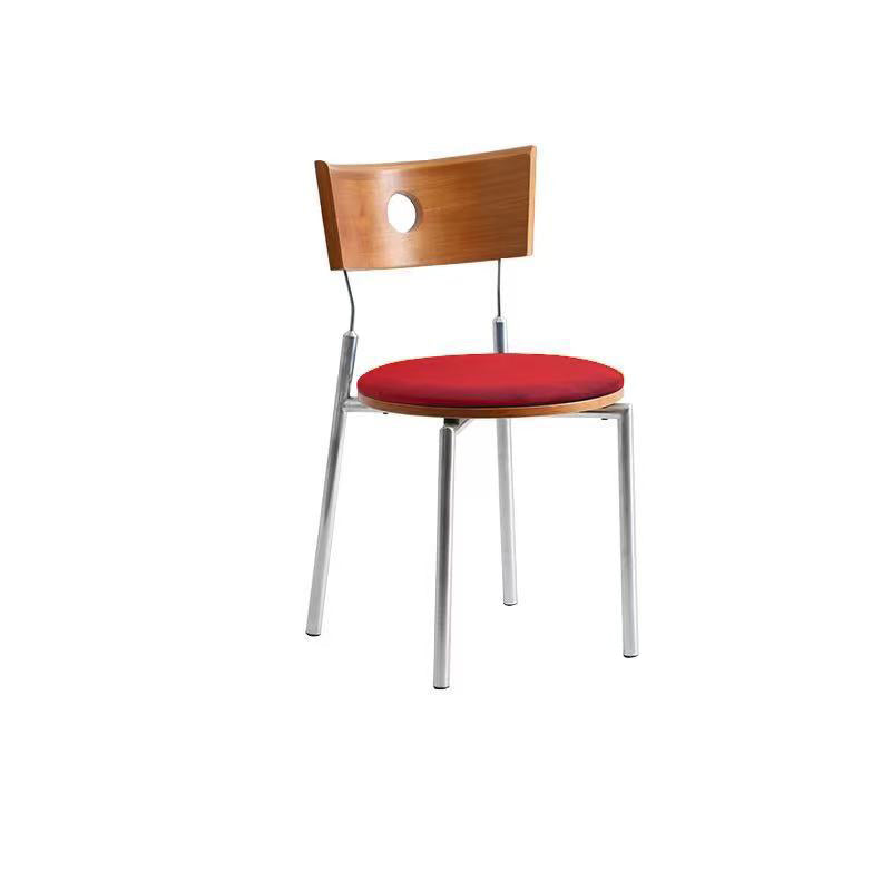 Modern Minimalist Round Stainless Steel Wood Velvet Sponge Dining Chair Backrest Armless For Living Room