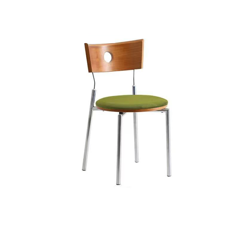 Modern Minimalist Round Stainless Steel Wood Velvet Sponge Dining Chair Backrest Armless For Living Room