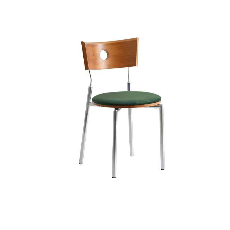 Modern Minimalist Round Stainless Steel Wood Velvet Sponge Dining Chair Backrest Armless For Living Room