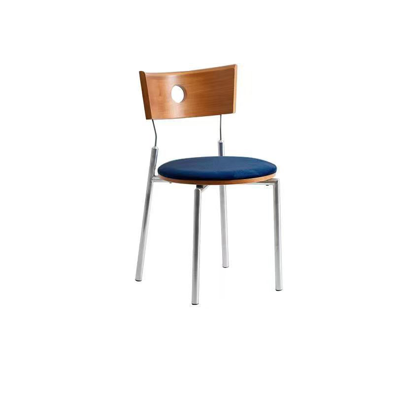 Modern Minimalist Round Stainless Steel Wood Velvet Sponge Dining Chair Backrest Armless For Living Room