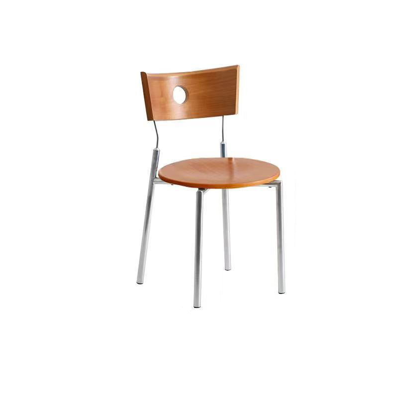 Modern Minimalist Round Stainless Steel Wood Velvet Sponge Dining Chair Backrest Armless For Living Room