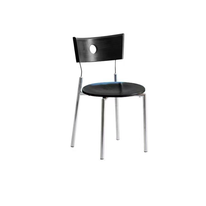 Modern Minimalist Round Stainless Steel Wood Velvet Sponge Dining Chair Backrest Armless For Living Room