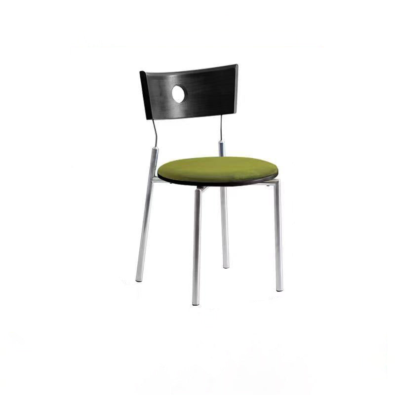Modern Minimalist Round Stainless Steel Wood Velvet Sponge Dining Chair Backrest Armless For Living Room