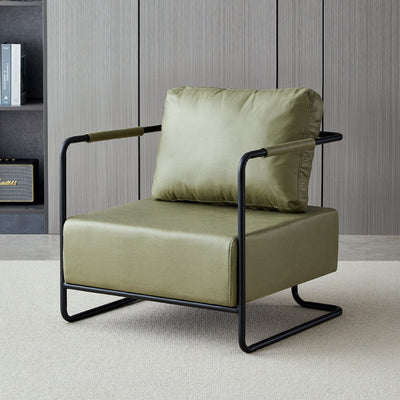 Chaise d'appoint contemporaine industrielle rectangulaire en fer, cuir et tissu technique pour une personne avec dossier et accoudoirs pour le salon 