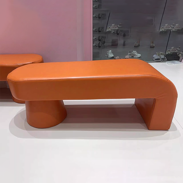 Banco contemporáneo de lujo, de madera maciza laminada, cuero PU y esponja, sin brazos ni respaldo para sala de estar 