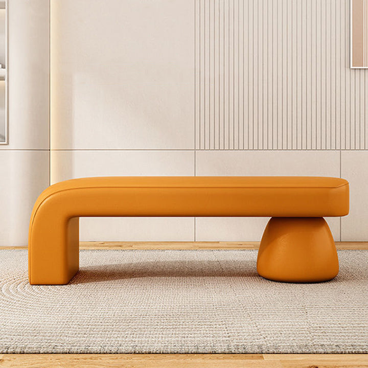 Banco contemporáneo de lujo, de madera maciza laminada, cuero PU y esponja, sin brazos ni respaldo para sala de estar 