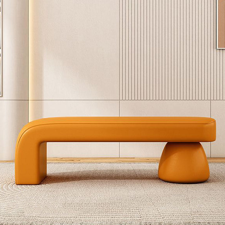 Banco contemporáneo de lujo, de madera maciza laminada, cuero PU y esponja, sin brazos ni respaldo para sala de estar 
