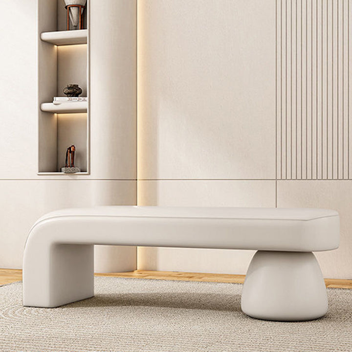 Banco contemporáneo de lujo, de madera maciza laminada, cuero PU y esponja, sin brazos ni respaldo para sala de estar 
