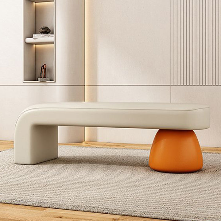 Banco contemporáneo de lujo, de madera maciza laminada, cuero PU y esponja, sin brazos ni respaldo para sala de estar 