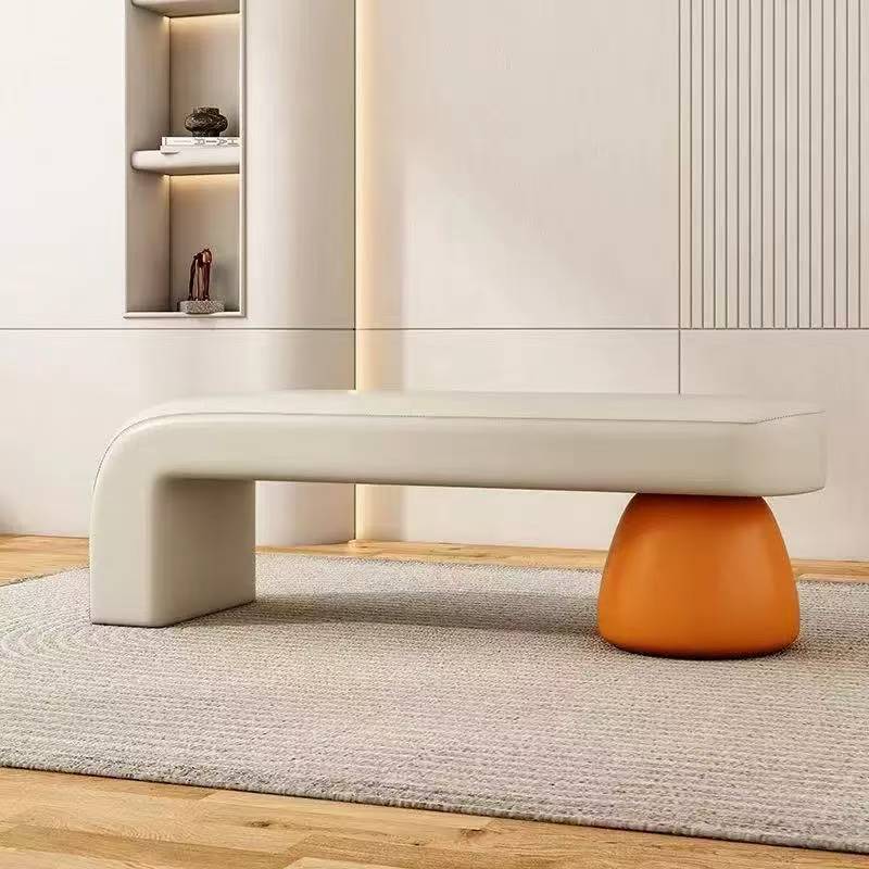 Banco contemporáneo de lujo, de madera maciza laminada, cuero PU y esponja, sin brazos ni respaldo para sala de estar 