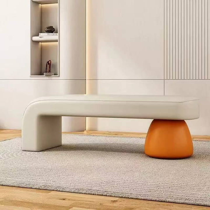 Banco contemporáneo de lujo, de madera maciza laminada, cuero PU y esponja, sin brazos ni respaldo para sala de estar 