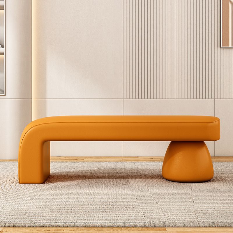 Contemporary Luxury Strip Wood PU Leather Sponge Bench Armless Backless For Living Room