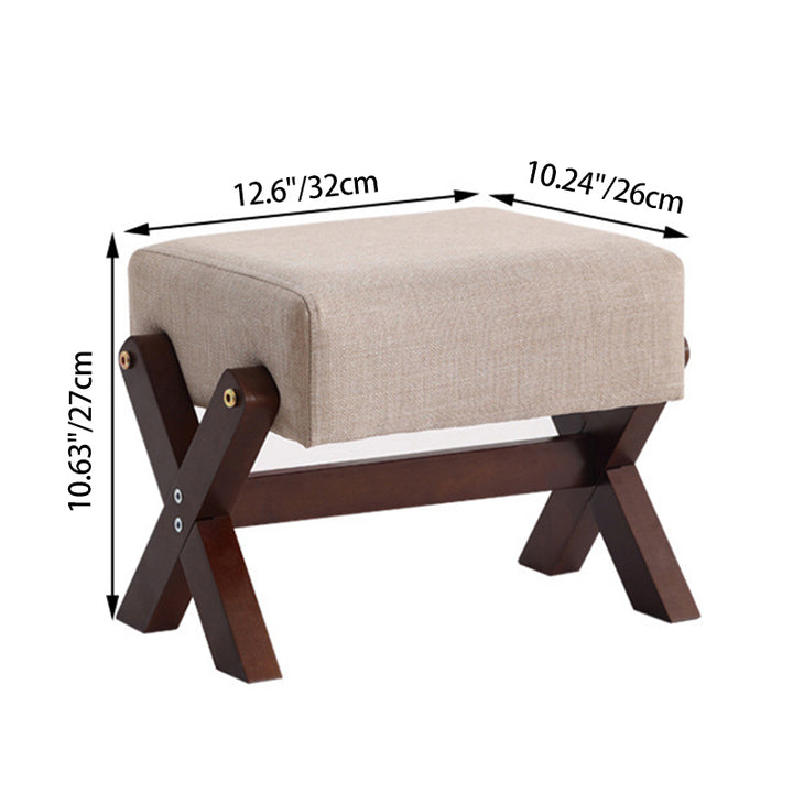 Taburete Moderno Minimalista Rectangular de Madera de Caucho con Tela de Esponja y Cuero PU Sin Brazos Sin Respaldo Para Sala de Estar 