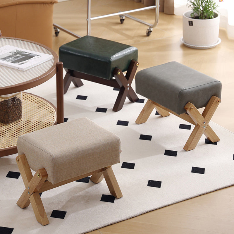 Taburete Moderno Minimalista Rectangular de Madera de Caucho con Tela de Esponja y Cuero PU Sin Brazos Sin Respaldo Para Sala de Estar 