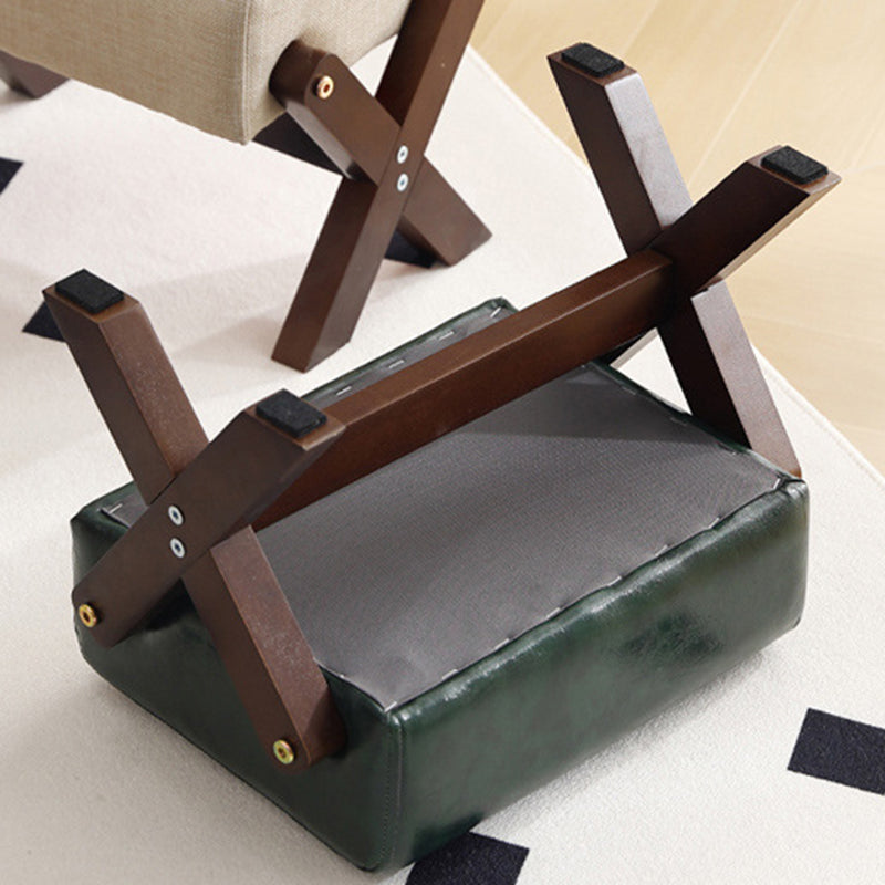 Taburete Moderno Minimalista Rectangular de Madera de Caucho con Tela de Esponja y Cuero PU Sin Brazos Sin Respaldo Para Sala de Estar 
