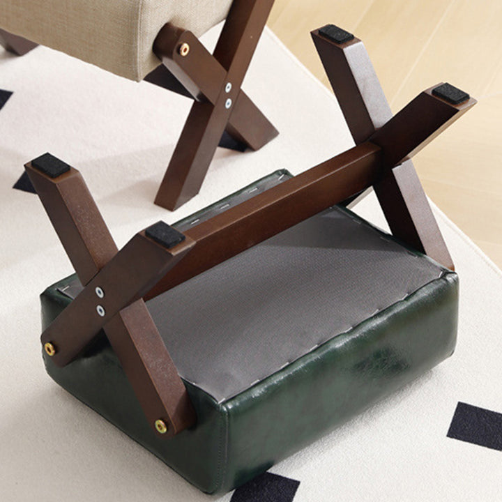 Taburete Moderno Minimalista Rectangular de Madera de Caucho con Tela de Esponja y Cuero PU Sin Brazos Sin Respaldo Para Sala de Estar 