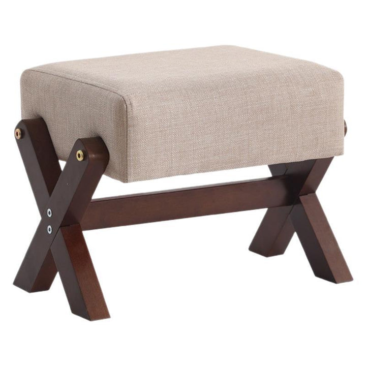 Taburete Moderno Minimalista Rectangular de Madera de Caucho con Tela de Esponja y Cuero PU Sin Brazos Sin Respaldo Para Sala de Estar 