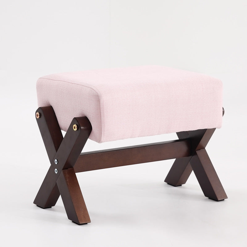 Taburete Moderno Minimalista Rectangular de Madera de Caucho con Tela de Esponja y Cuero PU Sin Brazos Sin Respaldo Para Sala de Estar 