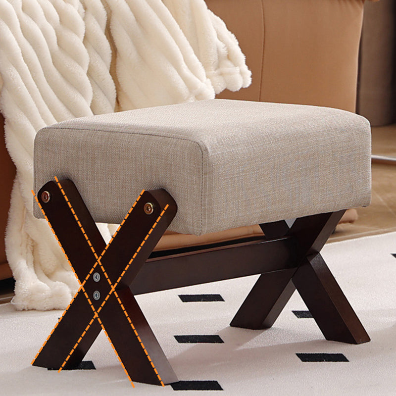 Taburete Moderno Minimalista Rectangular de Madera de Caucho con Tela de Esponja y Cuero PU Sin Brazos Sin Respaldo Para Sala de Estar 