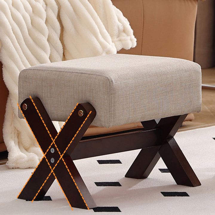 Taburete Moderno Minimalista Rectangular de Madera de Caucho con Tela de Esponja y Cuero PU Sin Brazos Sin Respaldo Para Sala de Estar 